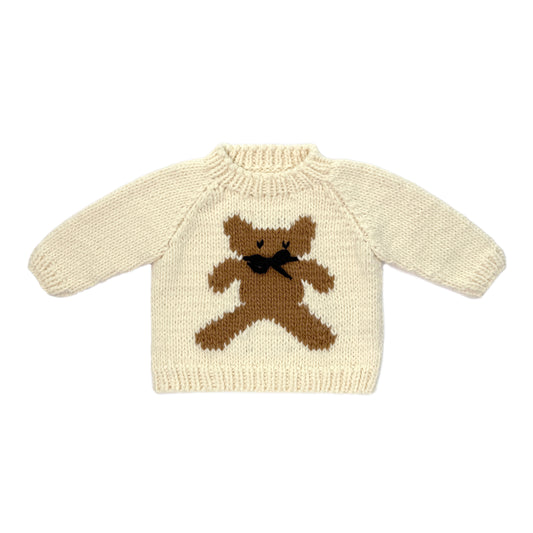Hand Knit Cream Teddy Bear With Bow Baby Sweater