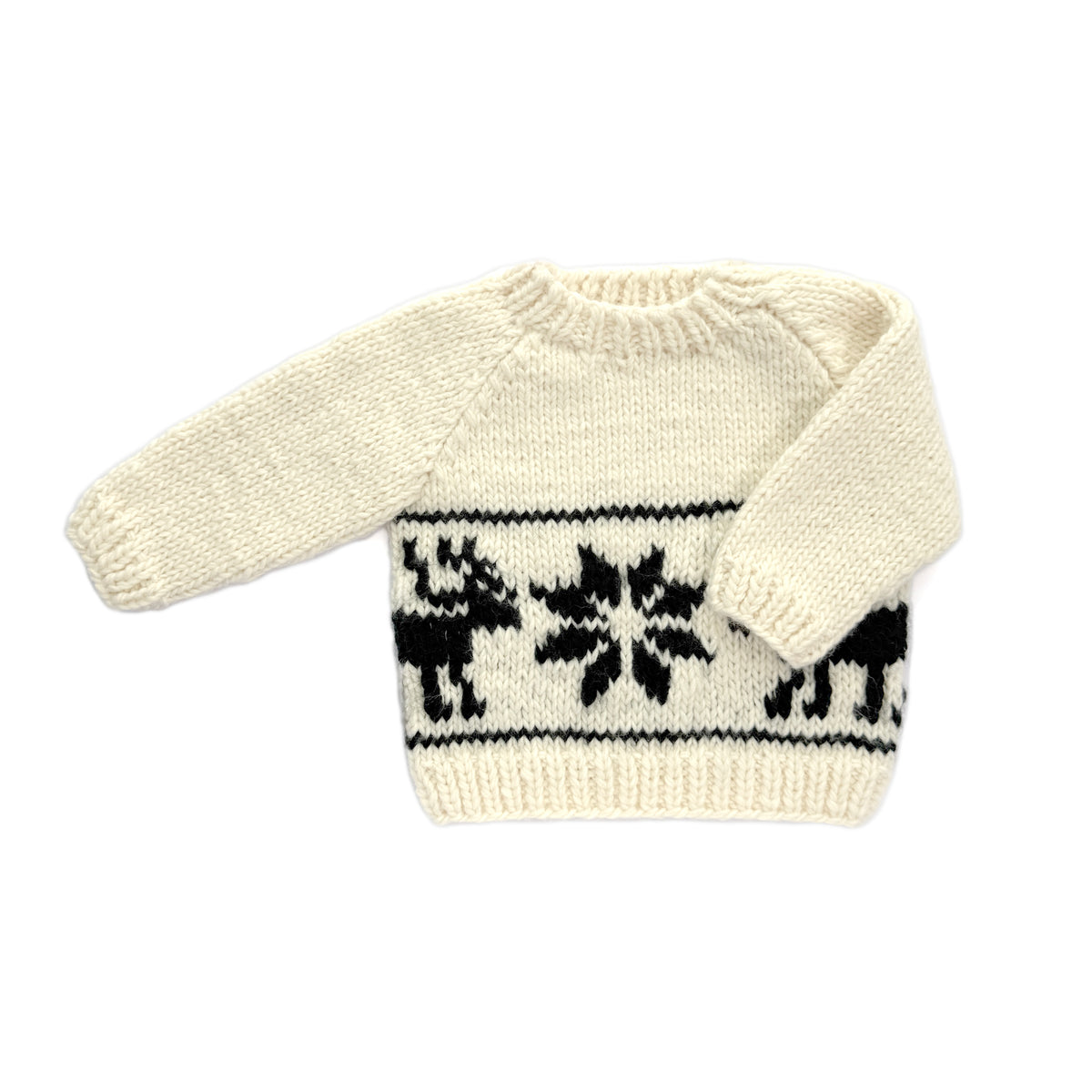 Hand Knit Cream Reindeer Snowflake Baby Sweater