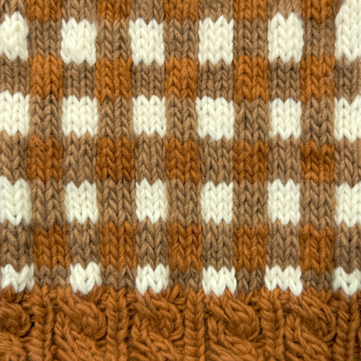 Hand-Knit Caramel Check Baby Sweater