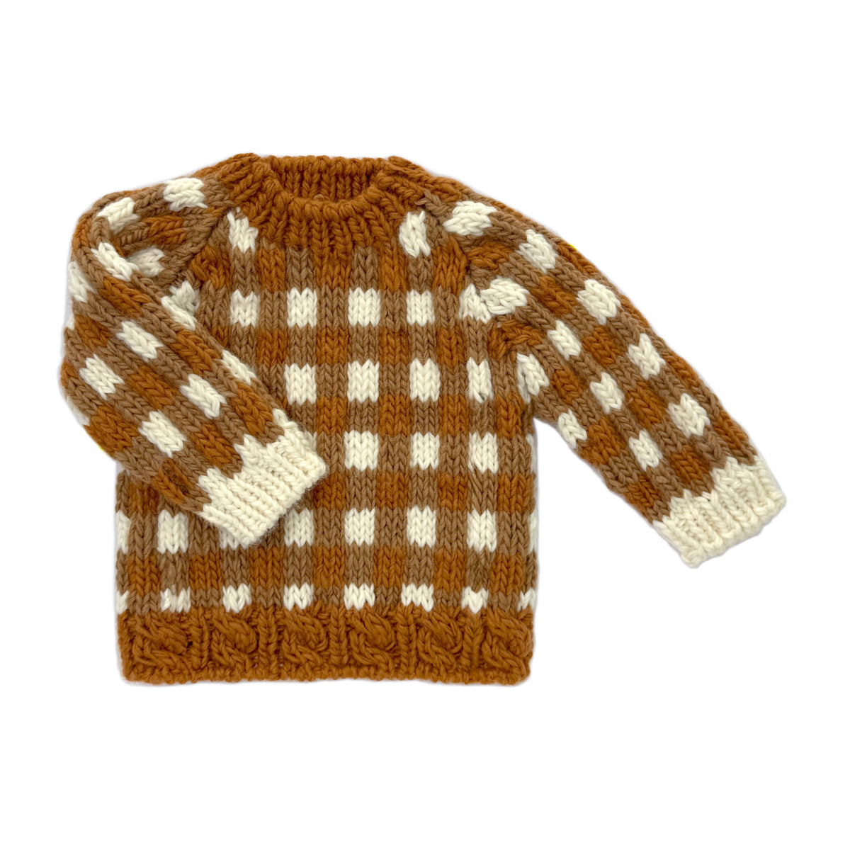 Hand-Knit Caramel Check Baby Sweater