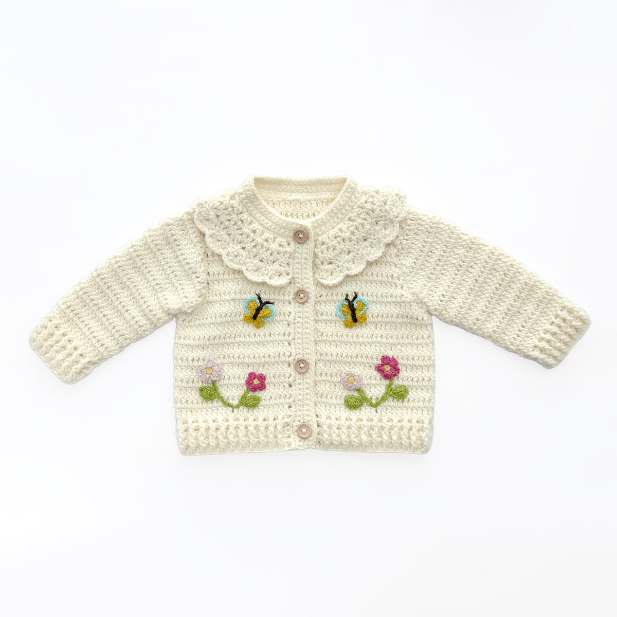 Hand Crocheted Cream Floral Butterfly Baby Cardigan