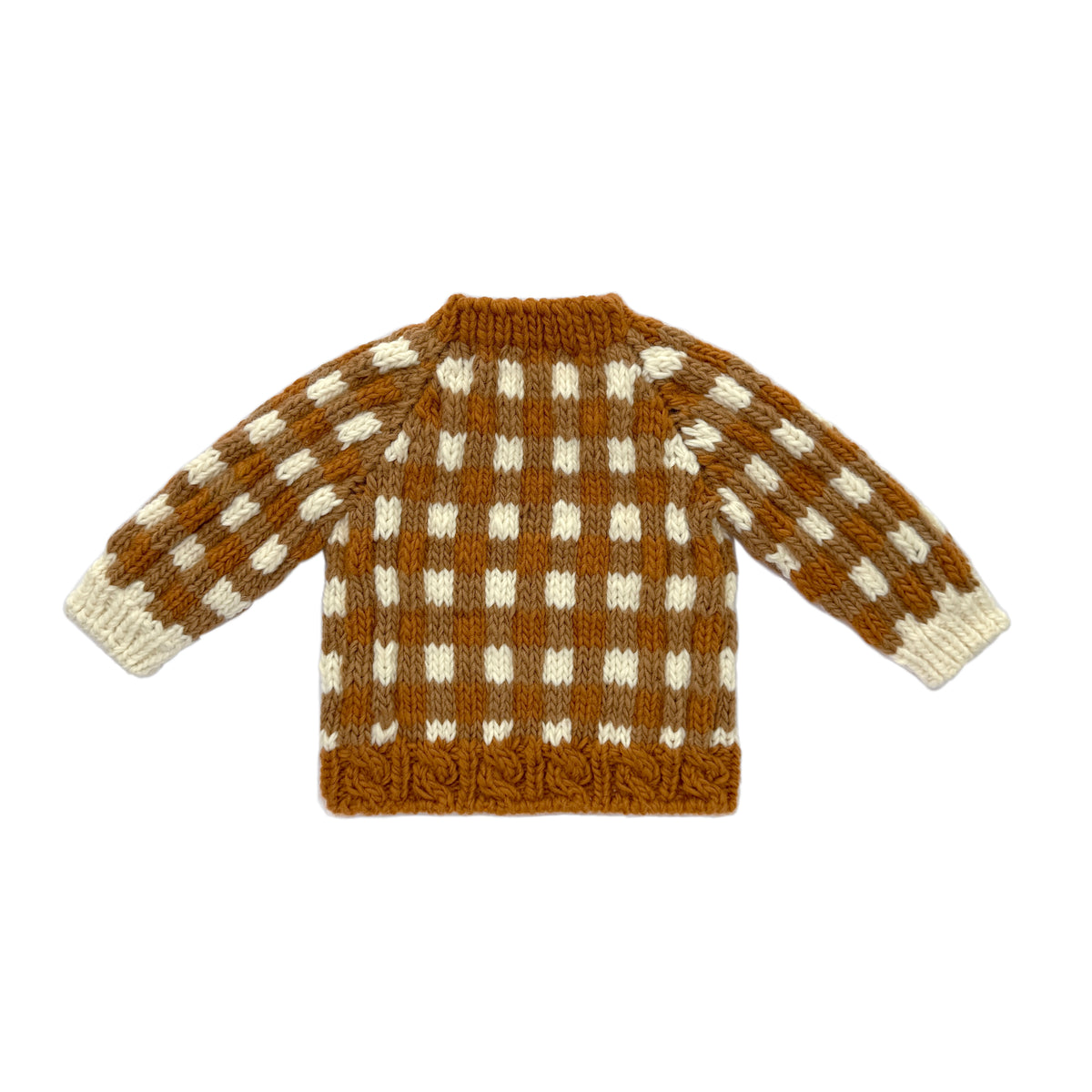 Hand-Knit Caramel Check Baby Sweater