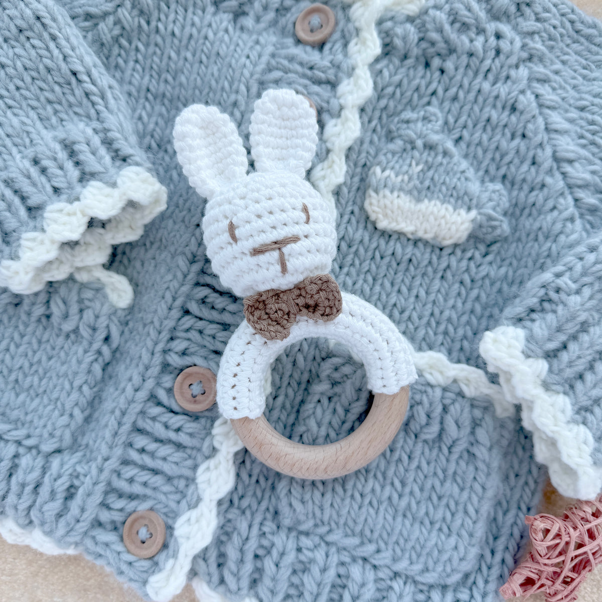 Handmade Crochet Bunny Teething Rattle