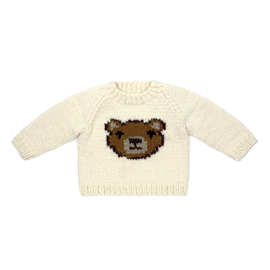Hand Knit Cream Bear Baby Sweater